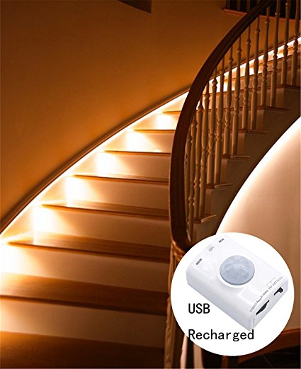 Motion Activated Rechargeable Night light , Amagle Flexible LED Strip Motion Sensor Night Light Bedside Lamp Illumination with Automatic Shut Off Timer (3000K Warm White )