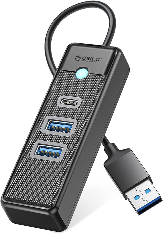 ORICO 4-Port USB HUB 3.0, USB Splitter for Laptop with 0.49ft Cable, Multi USB Port Expander, Fast Data Transfer Compatible with Mac OS 10.X and Above, Linux, Android (PWC2U-U3-015-BK)