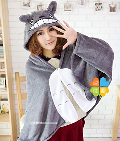 HiRudolph Cosplay My Neighbor Totoro Shoulder Cape Shawl Cloak Soft Plush Costume Grey, 150cm*70cm