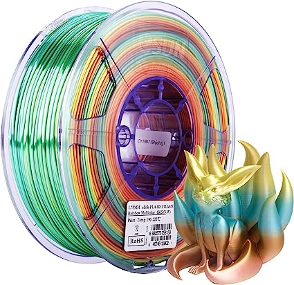 eSUN Silk Rainbow Metal PLA Filament 1.75mm, Silky Multicolored 3D Printer Filament PLA, 1KG Gradient Changing Multicolor Filament for 3D Printer, Silk Rainbow Multicolor