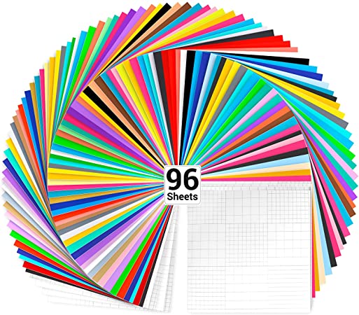 Vinyl Sheets, Ohuhu 96 Permanent Adhesive Backed Vinyl Sheets Set, 84 Vinyl Sheets 12" x 12"   12 Transfer Tape Sheets, 40 Color Sheet for Birthday Party Mother's Day Decoration, Sticker Craft Cutter