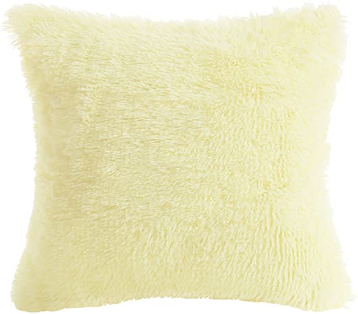 PiccoCasa Faux Fur Throw Pillow Cover,Fluff Plush Cushion Cover Mongolian Luxury Pillow Case Soft Pillow Protector for Home/Sofa/Couch/Bed/Car(18 x 18 Inch 45 x 45 cm, Light Yellow)