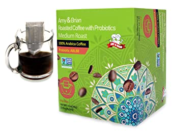 Amy & Brian Single-Serve Pour Over Drip Coffee Packets   Probiotic - 10 Single Serve Pouches (Medium Roast) | Single Cup Pour Over Coffee