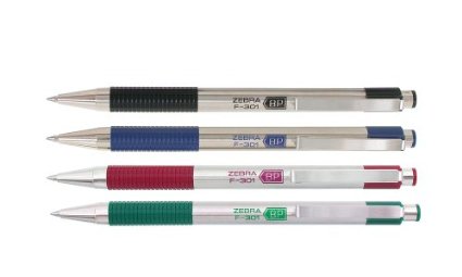 Zebra F-301 Stainless Steel Retractable Ballpoint Pen, 0.7mm, Business Assorted, 4 Pack (27174)