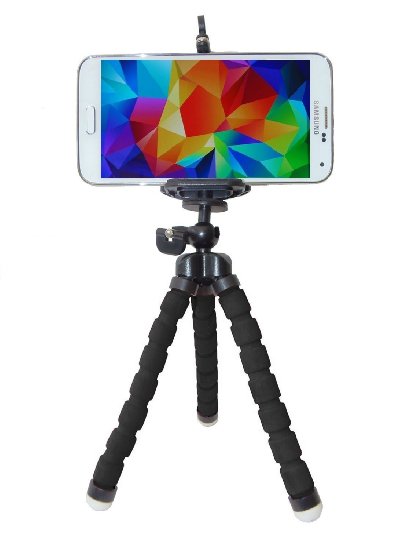 Lelec Strong Flexible Tripod Stand with Free Mobile Cell Phone Holder for 55mm-85mm Wide Phone, Black