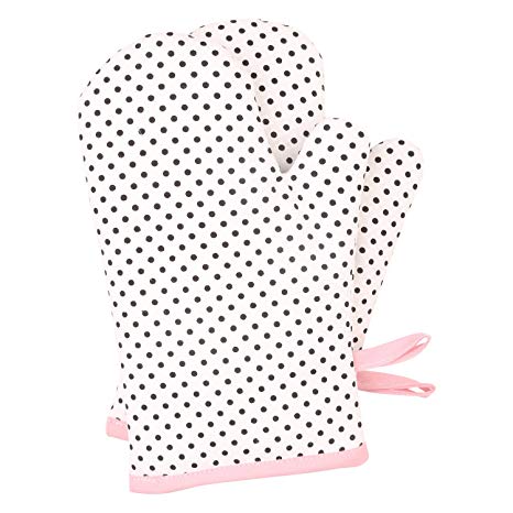 NEOVIVA Heat Resistant Oven Mitts for Kids, Functional Kitchen Mitts for Kids Chefs, Set of 2, Polka Dots White