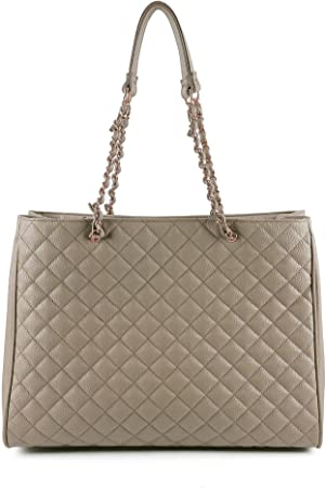 Women's Large Travel Tote Quilted Purse and Work Laptop Handbag - Rose Gold Hardware With Satin Interior - Tan