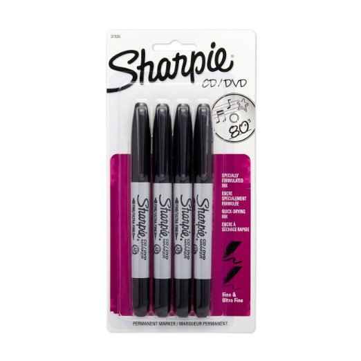 Sharpie CD/DVD Twin Tip Permanent Markers, 4 Black Markers (37035PP)