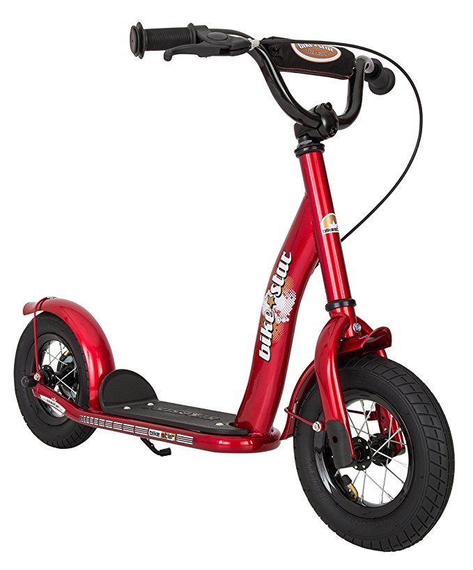 BIKESTAR® Original Safety Pro Sport Push Kick Scooter Kids with brakes, mudguard and air tires for age 5 year old children | Classic Edition with Alloy Wheels 10 Inch | Heartbeat Red