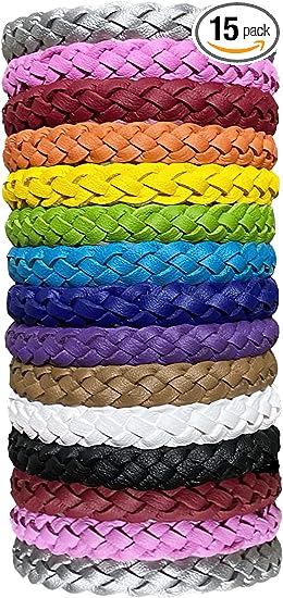 Mosquito Repellent Bracelet 15 Pack, Adjustable Leather Deet-Free Wrist Bands, Effective Protection, Insect Mosquito Repeller Bands for Adults & Kids, Resealable 15 Pack.
