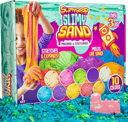 SLIMYSAND SLIMYGLOOP Value Pack by Horizon Group USA, Includes Over 3 lbs. of Stretchable, Expandable, Moldable, Non-Stick Slimy Play Sand in Resealable Bags, 10