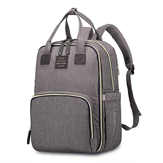 HaloVa Diaper Bag, Baby Nappy Changing Backpack, Mommy Maternity Daddy Travel Shoulders Backpack, with Thermal Insulated Bottle Pockets, Wet Cloth Pouch and Stroller Hanging Hooks, Dark Grey