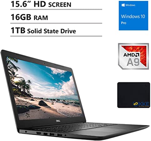 Dell Inspiron 15.6" HD Business Laptop, AMD A9-9425, 16GB RAM, 1TB Solid State Drive, Wireless AC, Bluetooth, Webcam, MaxxAudio, HDMI, Win10 Pro, KKE Mousepad, Black