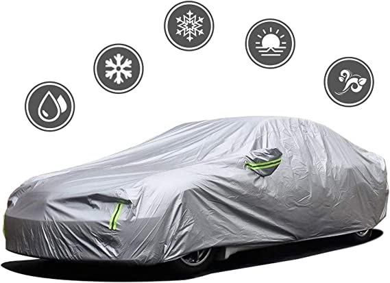 Sailnovo Bâche Voiture Impermeable Housse de Voiture 170T Argent Imperméable Contre Soleil Neige poussière Vent Taille Universelle (4.85 x 1.85 x 1.5m)