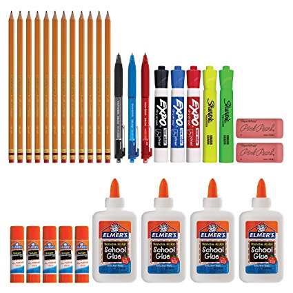 Back to School Supply Kit: Sharpie Highlighters, Paper Mate Pens, EXPO Dry Erase, Elmer’s Glue & More, 31 Count