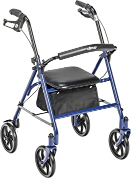 Drive Medical Four Wheel Walker Rollator with Fold Up Removable Back Support