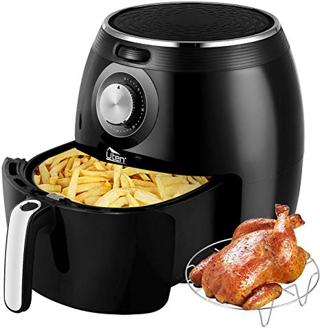 Uten Air Fryer XL, 5.8QT 1700W Electric Hot Air Fryer with Temperature Control & Timer Knob, Fast Oven Oilless Cooker with Grill Rack, Non Stick Fry Basket, Dishwasher Safe, UL Listed - Black