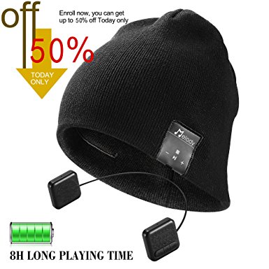 Bluetooth Beanie Hat,Topple Wireless 4.0 Superior Headphone Beanie Hat with HD Stereo Earphone Speaker &Mic,Unisex Washable For Men Women Winter Outdoor Fitness Best Christmas Gift-Black