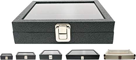 Novel Box Half-Size Glass Top Black Leatherette Metal Clasp Jewelry Display Case 8.25X7.25X2"   Custom NB Pouch