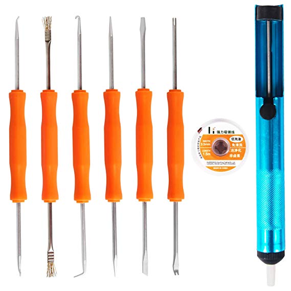 Kaisi Professional Solder Auxiliary Tool 6 piece double-sided repair tool with Desoldering Wick & Desoldering Pump