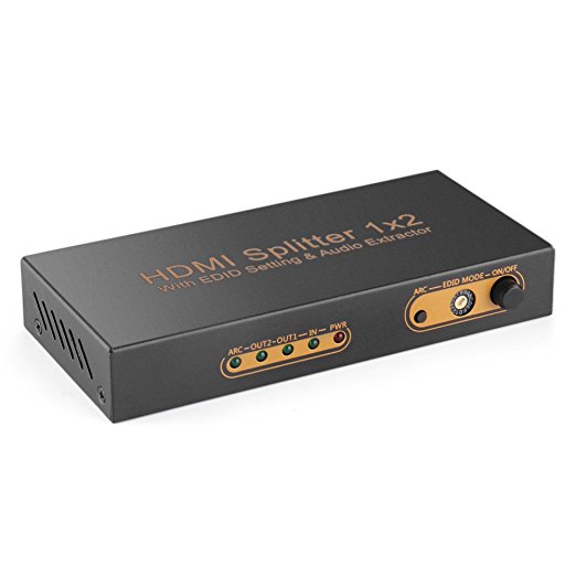 TNP HDMI Splitter   HDMI Audio Extractor w/ Optical Toslink Coaxial 3.5mm AUX Output Converter - HDMI 1 in 2 out Ultra HD UHD x2K Full HD 1080P 3D, Video Audio 1x2 Distribution Split Box