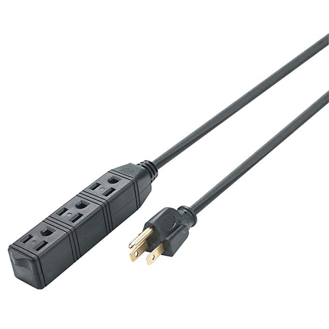 Globe Electric 33ft Medium Duty 3-Outlet Indoor Extension Cord, Grounded, Black, 25210