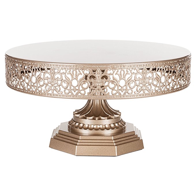 Victoria Champagne 12 Inch Metal Cake Stand, Round Wedding Birthday Party Dessert Cupcake Pedestal Display Plate