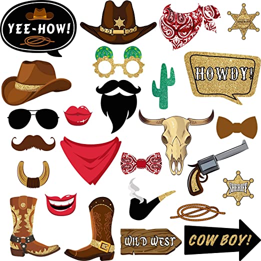 26 Pieces West Cowboy Photo Booth Props Kit, Western Party Decorations Selfie Props for Western Cowboy Theme Party Favors Supplies