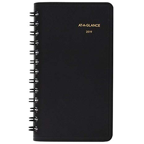 AT-A-GLANCE 2019 Weekly Planner, 2-1/2" x 4-1/2", Pocket, Unruled, Black (7003505)