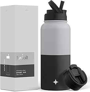 JoyJolt Triple Insulated Water Bottle with Straw Lid AND Flip Lid! 32oz Large Water Bottle, 12 Hour Hot/Cold Vacuum Insulated Stainless Steel Bottle. BPA-Free Leakproof Water Bottles - Thermos Bottle