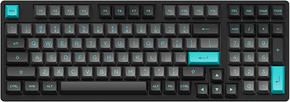 Akko 3098N Hot-swappable Mechanical Keyboard with 2.4G Wireless/Bluetooth/Wired Connectivity and RGB Backlight and PBT Keycaps, Black&Cyan Gaming Keyboard with Software for Mac & Win