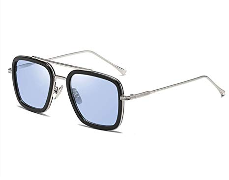 Retro Aviator Square Sunglasses for Men Women Metal Frame Gradient Iron Man Tony Stark Sunglasses­