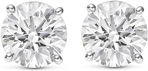 IGI Certified Natural Round Brilliant Solitaire Diamond Stud Earrings for Women 4 Prong Push Back (G-H Color SI2-I1 Clarity)