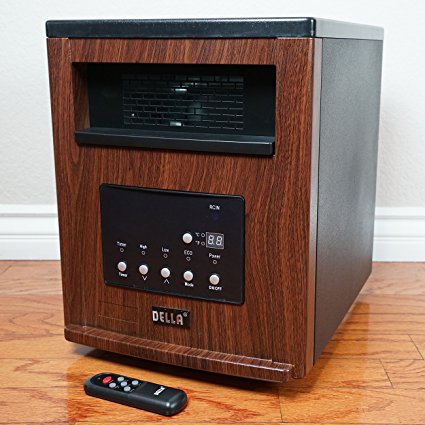 Della Heater Portable Space Infrared Heater Remote Control, Timer, Digital w/ Wheel (Brown) 1500-Watt