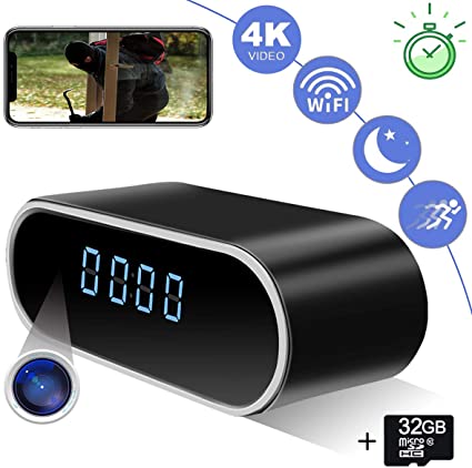 Hidden Camera Clock ZXWDDP Spy Wireless Full HD 4K&1080P Home Security Nanny Cam with Low Light Night Vision-Motion Detection-Support iOS/Android