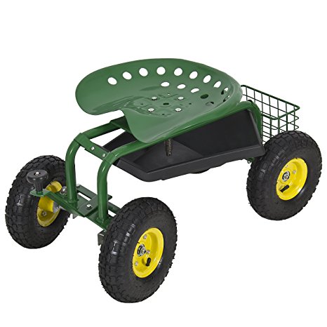 Best Choice Products Garden Cart Rolling Work Seat With Tool Tray Heavy Duty Gardening Planting New