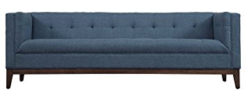 TOV Furniture The Gavin Collection Classic Linen Fabric Upholstered Wood Living Room Sofa Couch, Blue
