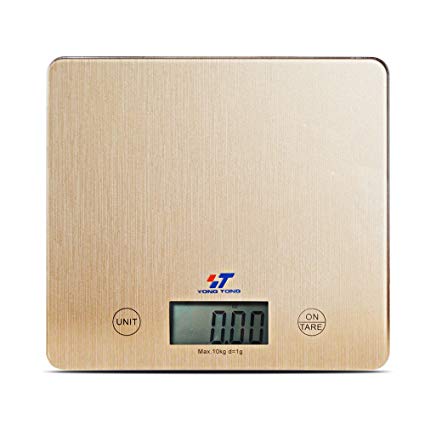 YongTong Digital Kitchen Food Scale, Household Cooking Weighing with Tare Feature, 2 AAA Batteries Included, with Highly Accurate Electronic LCD, 5000g / 11.lb / 176oz (Gold)