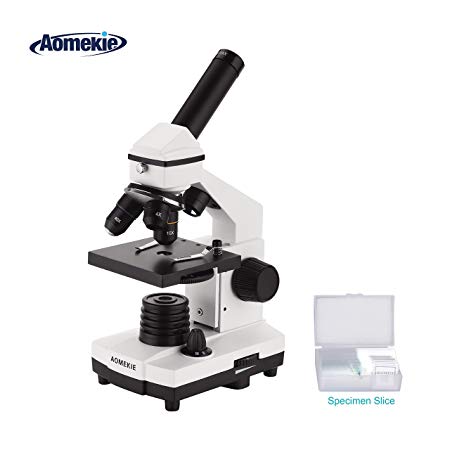 Aomekie Biological Compound Microscope for Kids Students 64X-160X-640X Magnification Monocular Microscopes with Slides Dual Led Light and All-Metal Framework