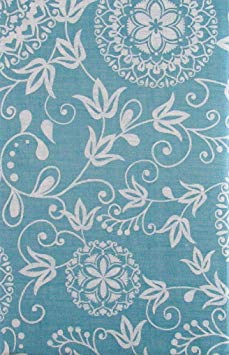 Woven Embroidery Look Floral Design Vinyl Flannel Back Tablecloth (52" x 90" Oblong, Powder Blue)