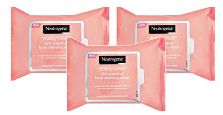 Neutrogena Oil-Free Facial Cleansing Wipes with Pink Grapefruit, 25 Count (Pack of 3)