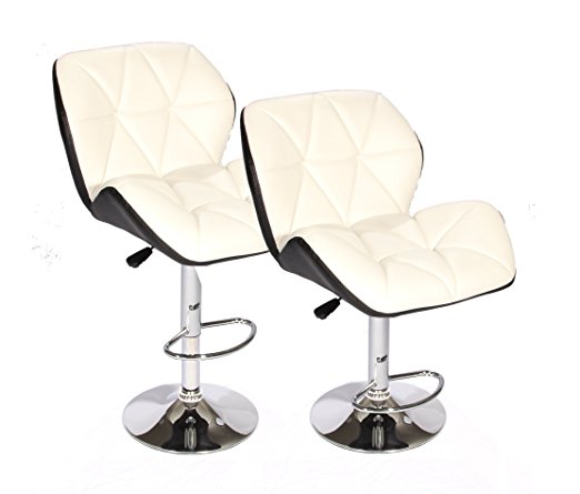 SET of (2) White Bar Stools Leather Modern Hydraulic Swivel Dinning Chair BarstoolsB01