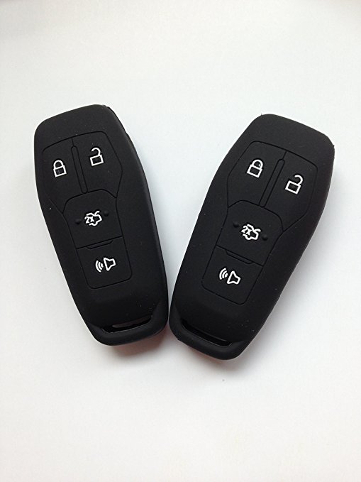 TCKEY 2pcs black Fob Remote Key Case Cover Key Protector Jacket for 2013-2016 FORD Mustang Fusion Explorer F-150 Ford Edge 2016 keyless Replacement