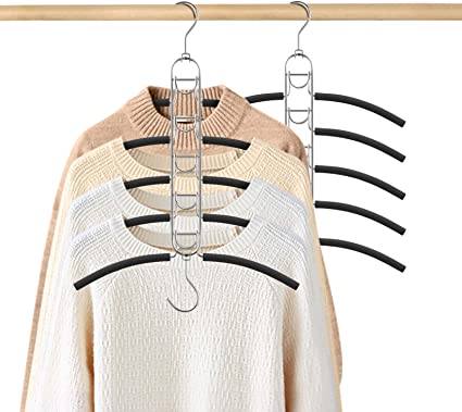 HuaQi Clothing Hangers Anti Slip Padded Hangers Closet Organizer Space Saving Magic Clothes Hangers Heavy Duty for Coat Suits Shirt Sweaters (4, Black)