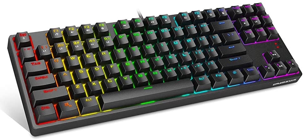 1STPLAYER TKL RGB Gaming Mechanical USB Wired Keyboard DK5.0 LITE with Cherry MX Blue Switches Equivalent, Compact 87 Keys Tenkeyless LED RGB Backlit Computer Laptop Keyboard for Windows PC Gamers