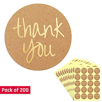 1.5" Gold Embossed Kraft Thank You Labels - Pack of 200