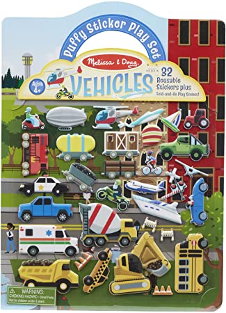 Melissa & Doug Vehicles Puffy Sticker Play Set Travel Toy with Double-Sided Background, 32 Reusable Puffy Stickers