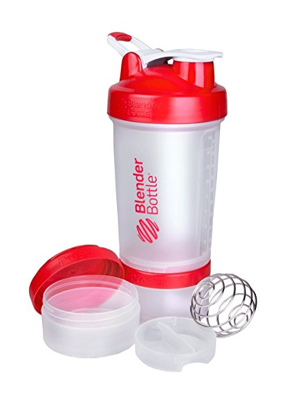 BlenderBottle ProStak System with 22-Ounce Bottle and Twist n' Lock Storage, Clear/Red