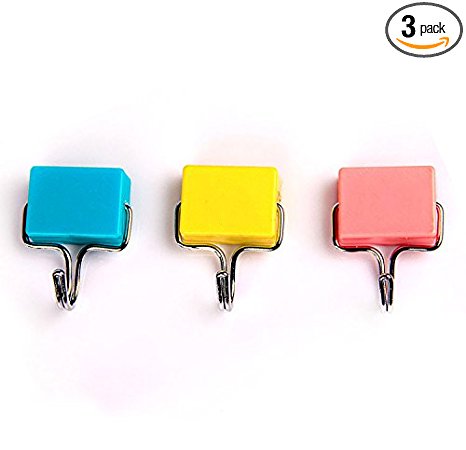ANZESER 3Pcs/Set All-Purpose Magnetic Hooks Magnetic Handy Kitchen Hooks Powerful Magnets Refrigerator Microwave Stove Traceless Hooks (Blue Pink Yellow)