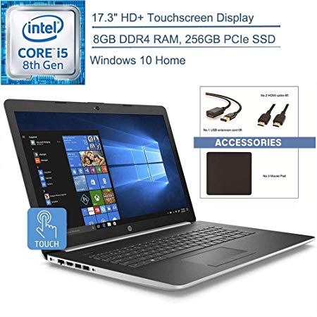 2020 HP 17.3" Touchscreen Laptop Computer/ Intel Quad-Core i5-8265U (Beats i7-7500U)/ 8GB DDR4 RAM/ 256GB PCIe SSD/Windows 10 Home/ Silver/ EST Accessories